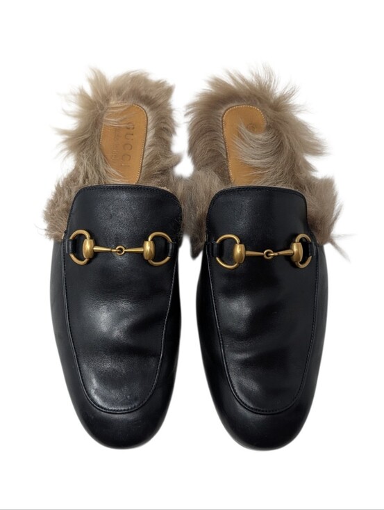 Gucci Other - Gucci Men's Black Leather Horsebit Fur Princetown Mule Loafers Size 7
